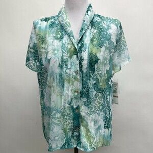 Alfred Dunner Women's Top Size 12 Green White Multicolor Floral NWT